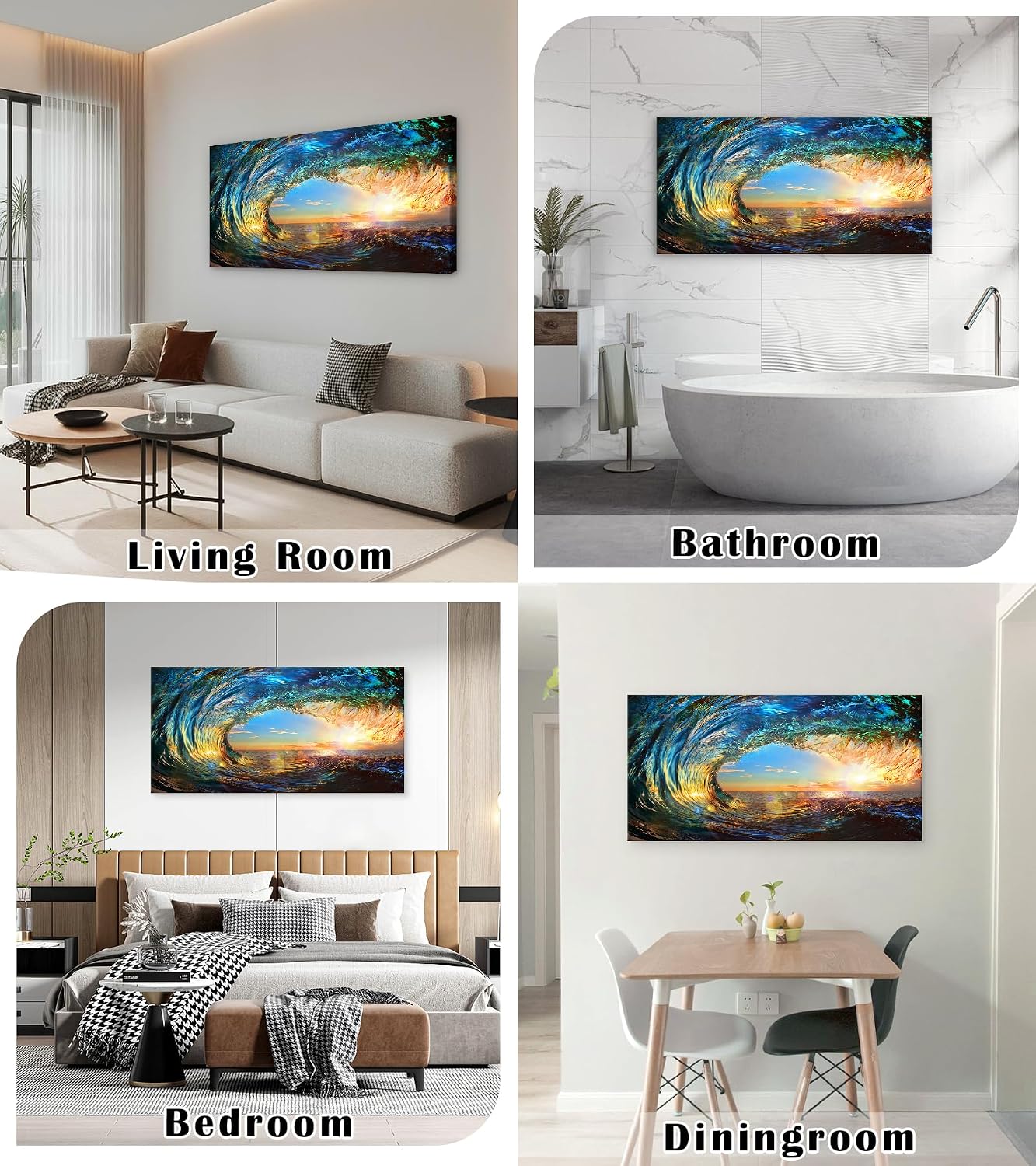 Cao Gen Decor Art S06798 Giant Wave Water Wall Art Canvas Prints 1 Panels Ocean Waves Pictures Paintings with Sunset Blue Seascape Framed for Living Room Bedroom Kicthen Office Artwork
