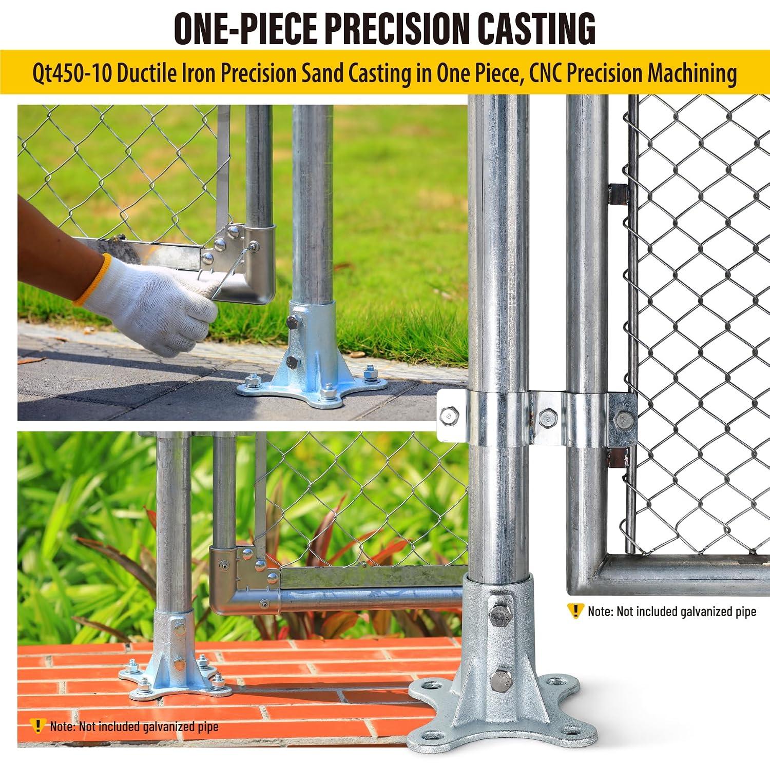 Aecxm 2' (1-7/8' Post OD) Chain Link Fence Post Floor Flange Galvanized Anchor Base for Fence Posts, Mailboxes, Lamp Posts & Commercial Applications 8Pack