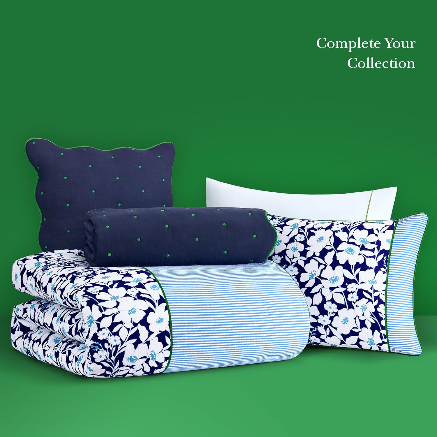 kate spade new york Anemone Field King Comforter Set, 100% Cotton Reversible Cover, All Season 3 Piece Bedding, Machine Washable, Blue Multicolor