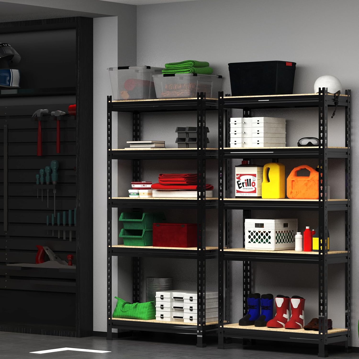 PrimeZone 32'W x 16'D x 63' H Storage Shelves - 2 Pack 5 Tier Adjustable Garage Storage Shelving, Heavy Duty Metal Storage Organizer Utility Rack Shelf Unit for Warehouse Pantry Closet Kitchen, Black