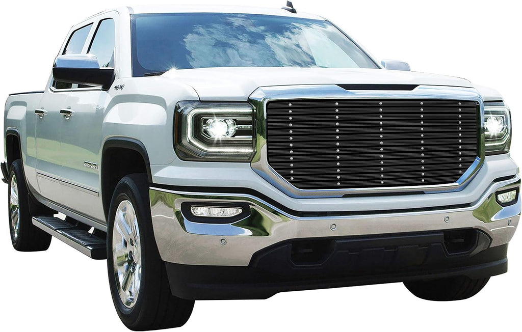APS Premium Aluminum Black Rivet Studs Wide Billet Grille Grill Insert Compatible with GMC Sierra 1500 2016 2017 2018 Main Upper N19-U26368G
