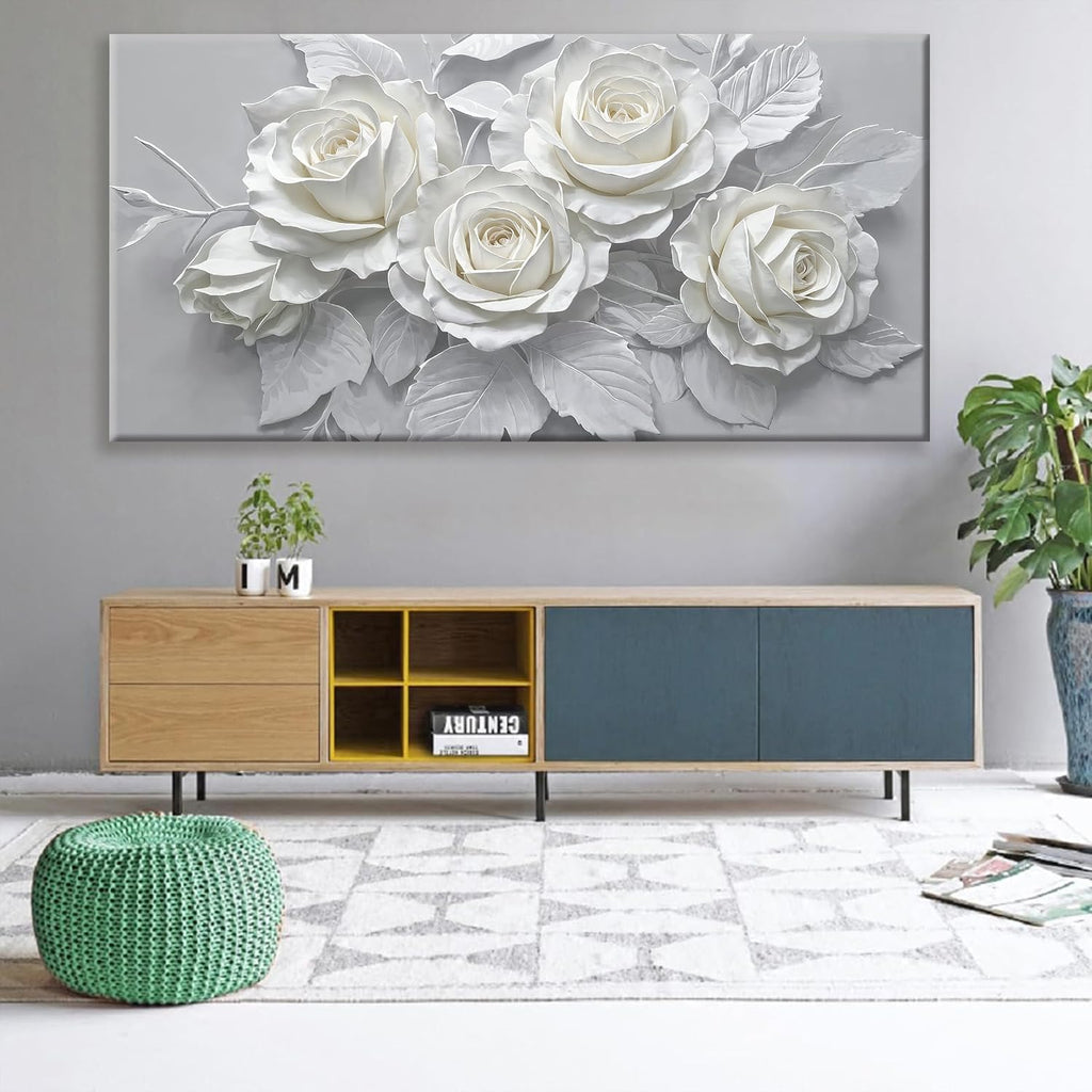 Suconvng Large Wall Art For Living Room Floral Canvas Art Wall Decorations White Flower Aesthetic Wall Decor Painting Picture For Bedroom Kitchen Office Home Wall Decor Artwork 29 X 58 Inch