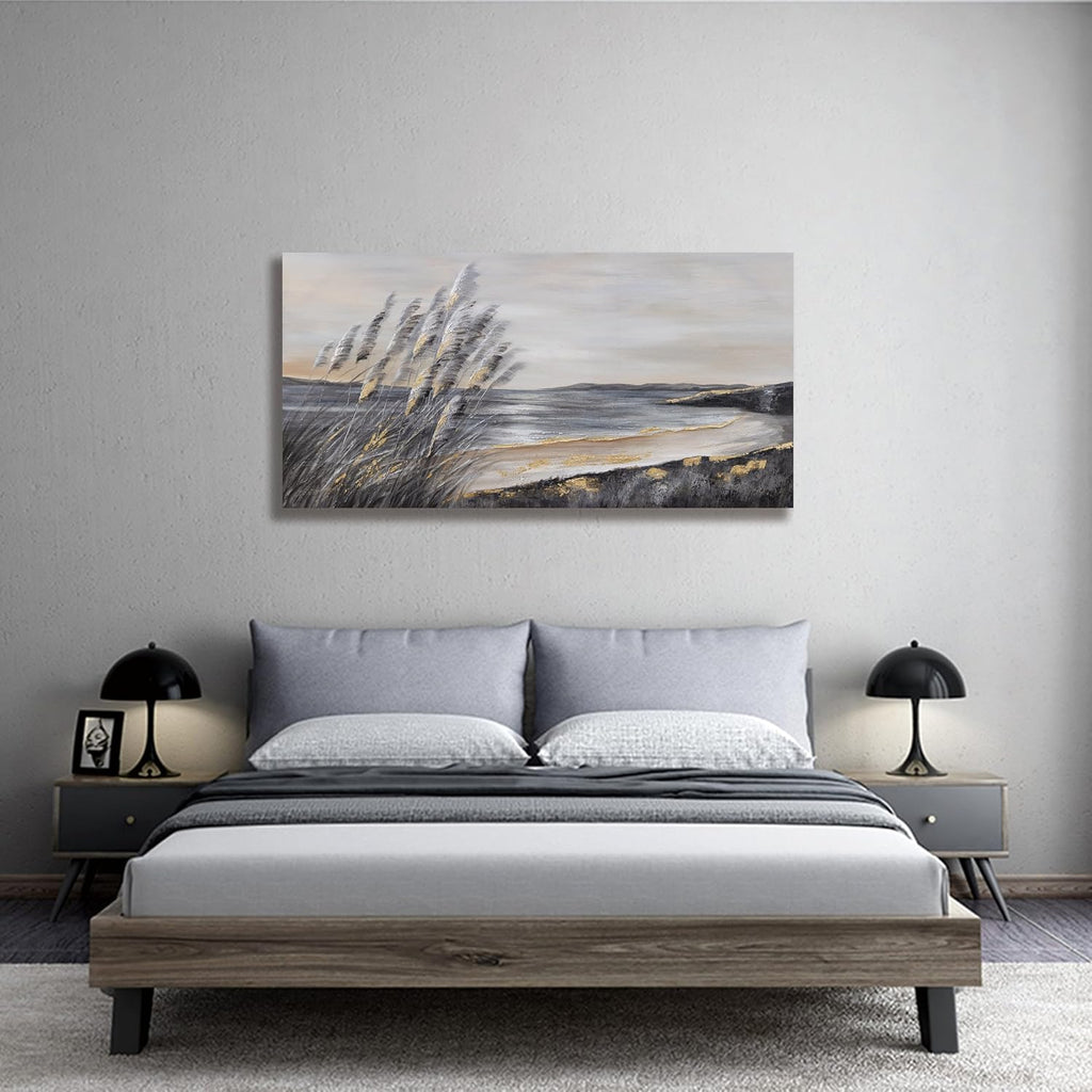 Yuaxker Ocean Art Wall Decor Grey and Gold Ocean Wall Art Large Modern Prints Trendy Canvas Painting for Living Room, Bedroom, Dining Room Office Home Decor 30x60 inch