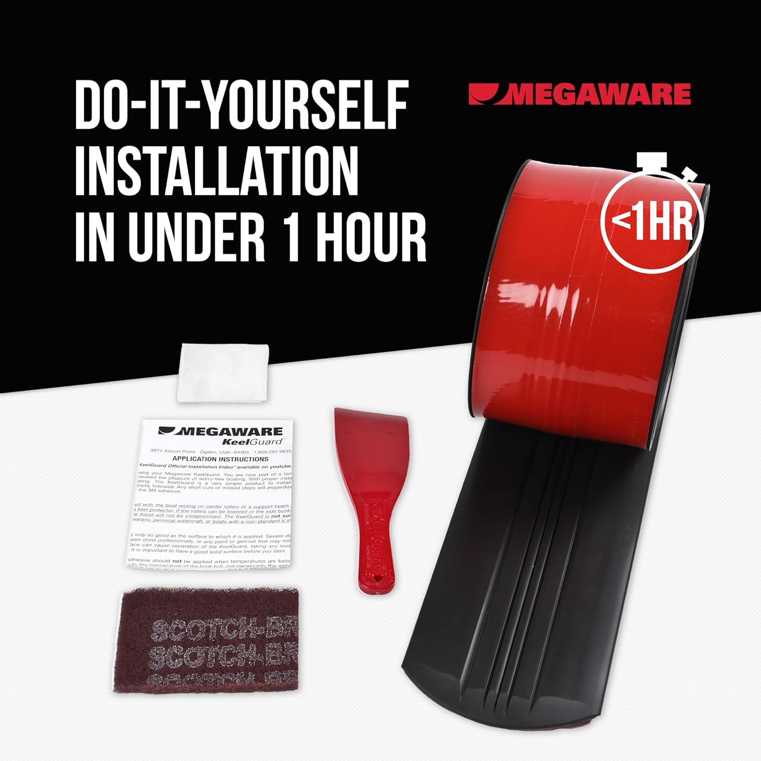 MEGAWARE KEELGUARD USA-Made, Original DIY Keel Guard, 5-Inch Wide, 4-12ft Sizes, 11 Colors, Complete Install Kit with Primer, Hull Protector, for Fiberglass and Some Aluminum Boats, Marine-Grade
