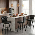 Counter Height Bar Stools Set of 3, 26' Mid-Century Swivel Bar Stool with Metal Base for Kitchen Island, Rivet Armless Faux PU Leather Barstool with High Back and Large Thick Cushion, Black