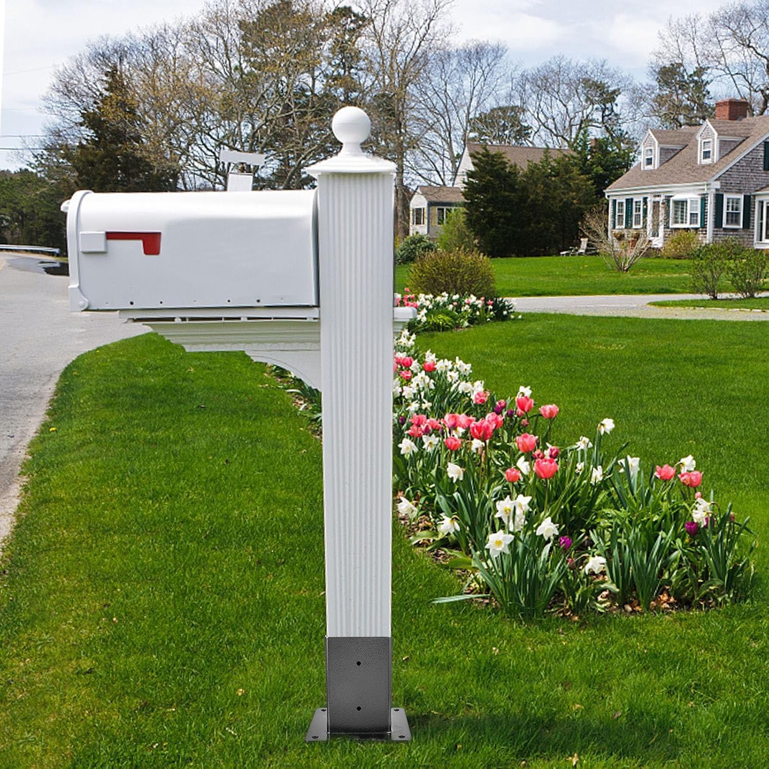 Black Wood Post Bracket for 3.5'x3.5' Posts - Metal Bolt Down Support for Concrete, Deck Railing, Pergola, Mailbox(4pcs)