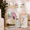 Personalized Nursery Crib Bedding Set: Custom Name 5 Piece Baby Crib Sets with Animal House Design - Toddler Double Layer Blanket Set, Comfortable Crib Bed Sheets for Baby Grils