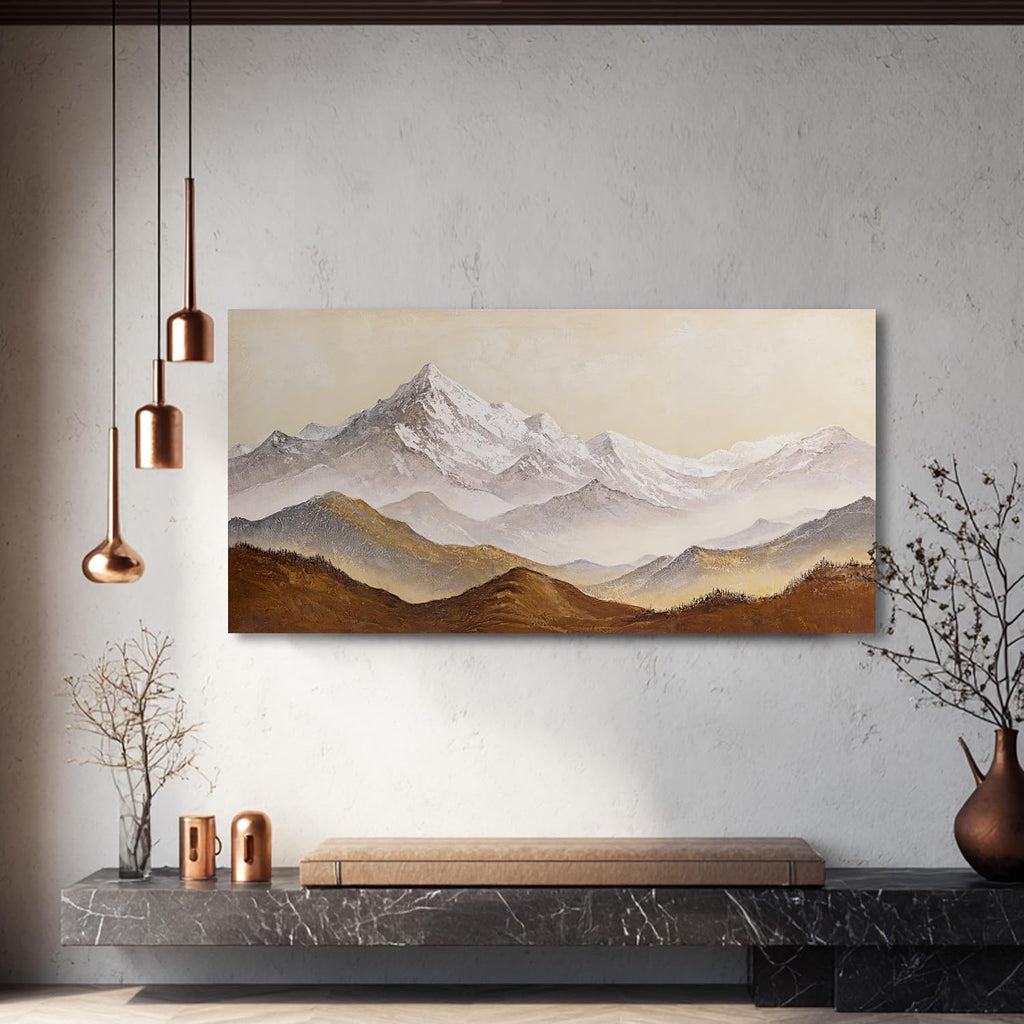 Landscape Canvas Wall Art Abstract Wall Art Earth Color Mountain Landscape Canvas Painting Decor Framed Artwork Snow Moutain Wall Art for Living Room Bedroom Dining Room Home Office Decor 29'X58'