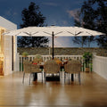 Garvee 15 ft Rectangular Patio Umbrella with Solar Lights & Base Included - Large Patio Umbrella with Crank Handle, UV Protection for Outdoor Market, Backyard, Pool - Beige