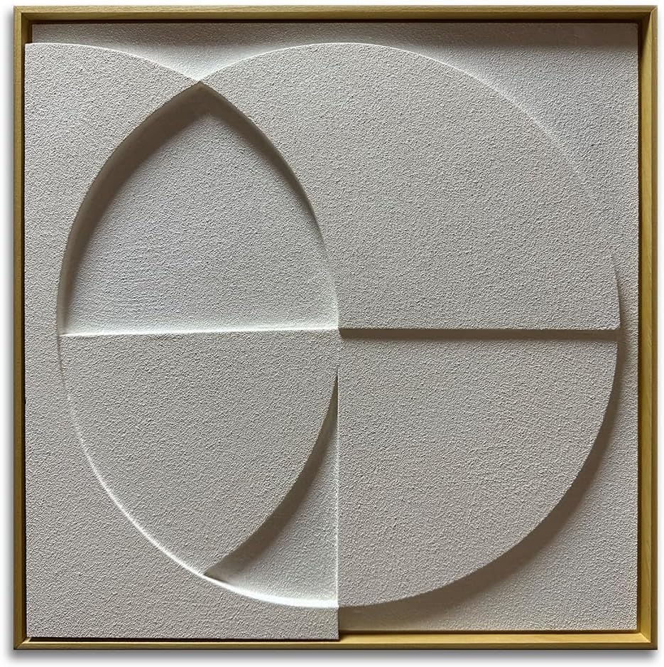 Slyart White Texture Wall Art, Handmade Abstract 3D Minimalist Plaster Paintings, Wabi-Sabi Wall Art 24x24 Inch Wall Decor