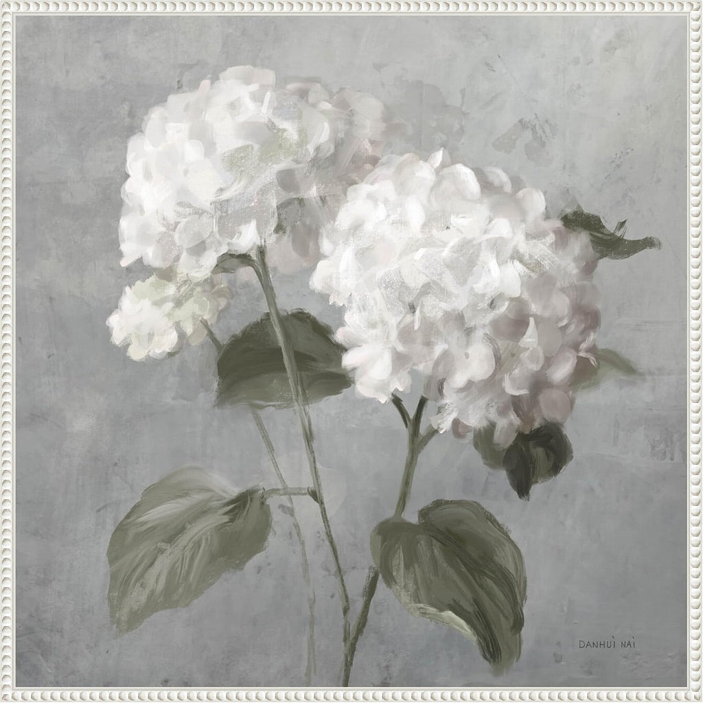 Amanti Art Framed Canvas Wall Art 30x30 White Hydrangeas by Danhui Nai, Framed Wall Art Canvas, Flowers Artwork, Traditional Decor, Large Poster Painting for Living Room, Bedroom, Bathroom, Kitchen