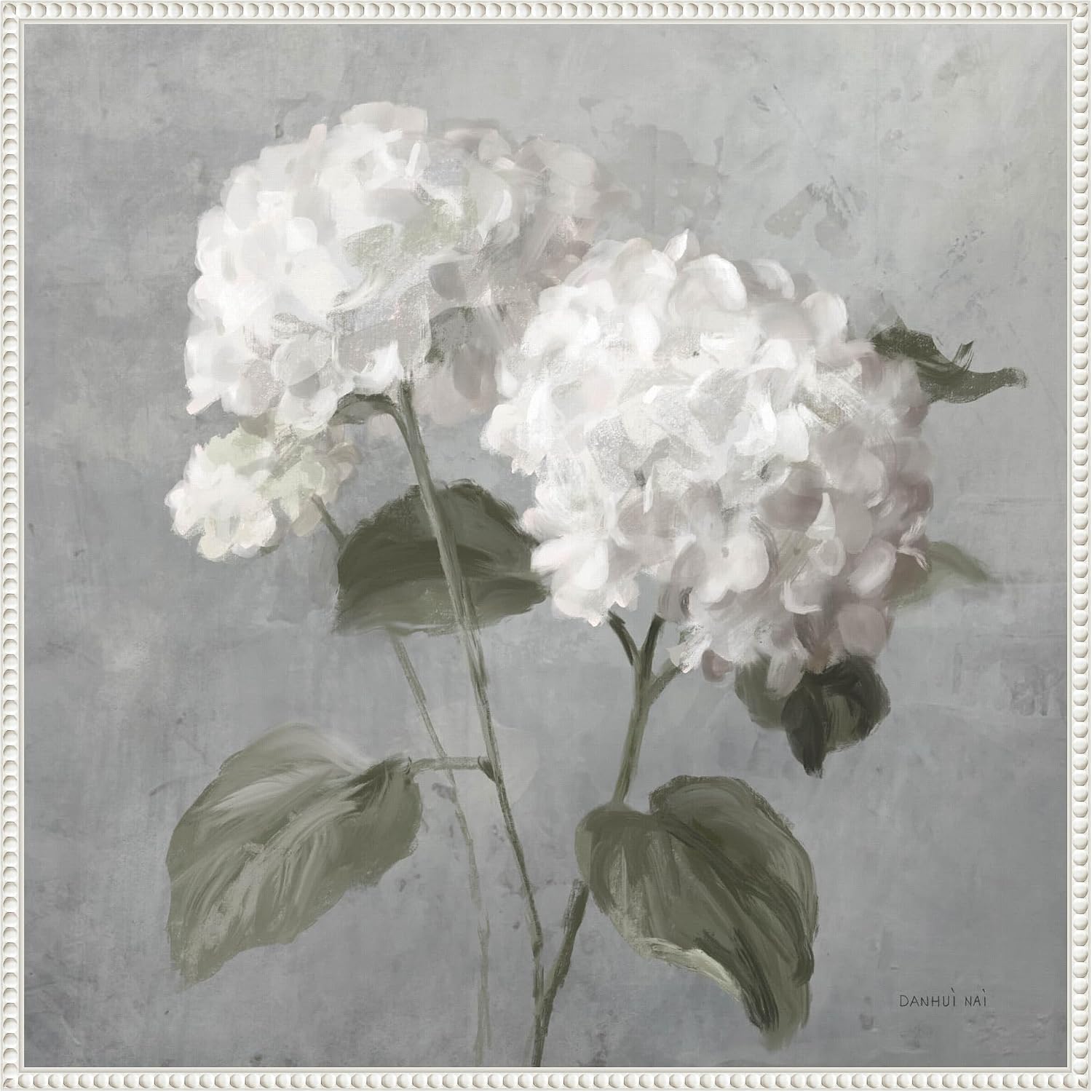 Amanti Art Framed Canvas Wall Art 30x30 White Hydrangeas by Danhui Nai, Framed Wall Art Canvas, Flowers Artwork, Traditional Decor, Large Poster Painting for Living Room, Bedroom, Bathroom, Kitchen