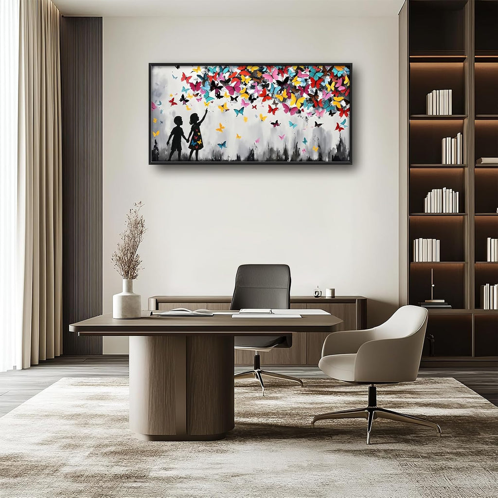 Banksy Large Wall Art for Living Room Colorful Graffiti Canvas Big Wall Decor Butterfly Street Pop Art Pictures Painting Framed Artwork Decorations for Bedroom Office Dining room Gifts 30'x60'