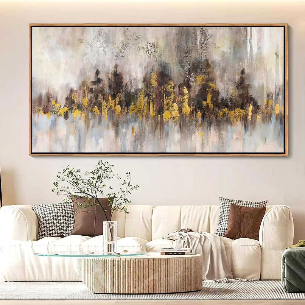 Abstract Painting Wall Art Black and Gold Picture for Living Room Retro Home Bedroom Decoration Modern Framed Artwork Decor 29X58IN