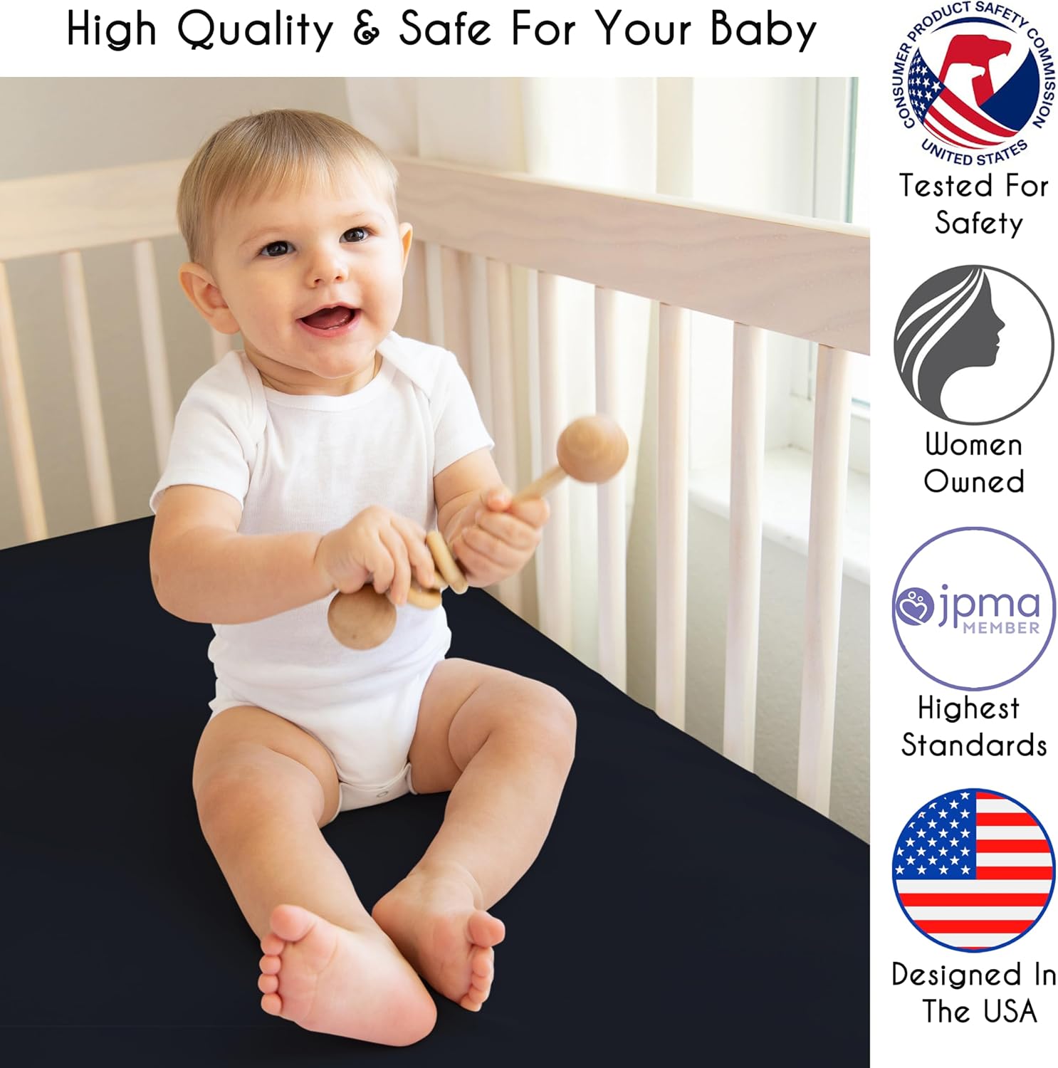 Sweet Jojo Designs 4-Piece Baby Crib Bedding Set (Star and Moon) for Boys or Girls, Infants/Nursery incl. Blanket, Fitted Sheet, Skirt, Diaper Stacker (Navy Blue, Grey, Celestial, Sky, Stars, Neutral)