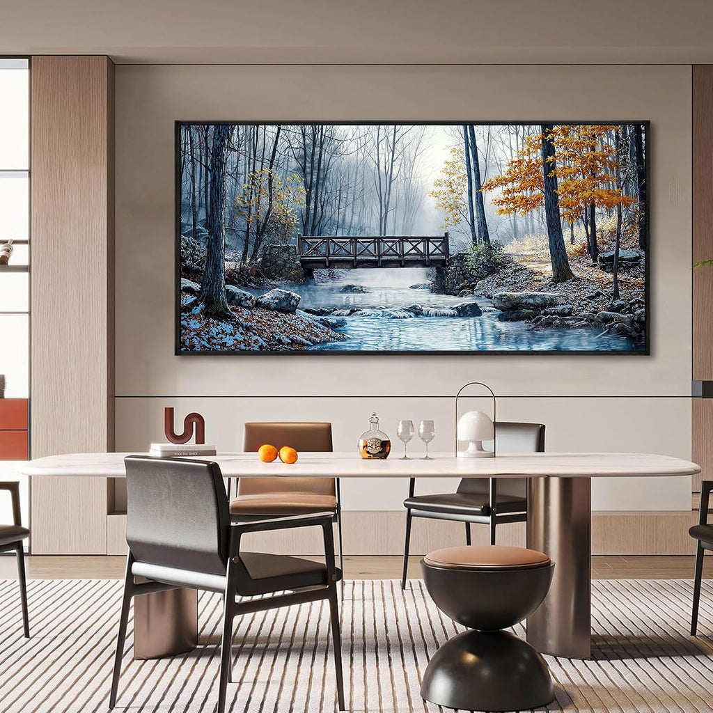 yiijeah Extra Large Living Room Wall Art - Modern Wall Decor for Bedroom Office Decor Mountain Forest Landscapes Village Bridge Painting Framed Canvas Prints Ready to Hang Pictures Home Decor