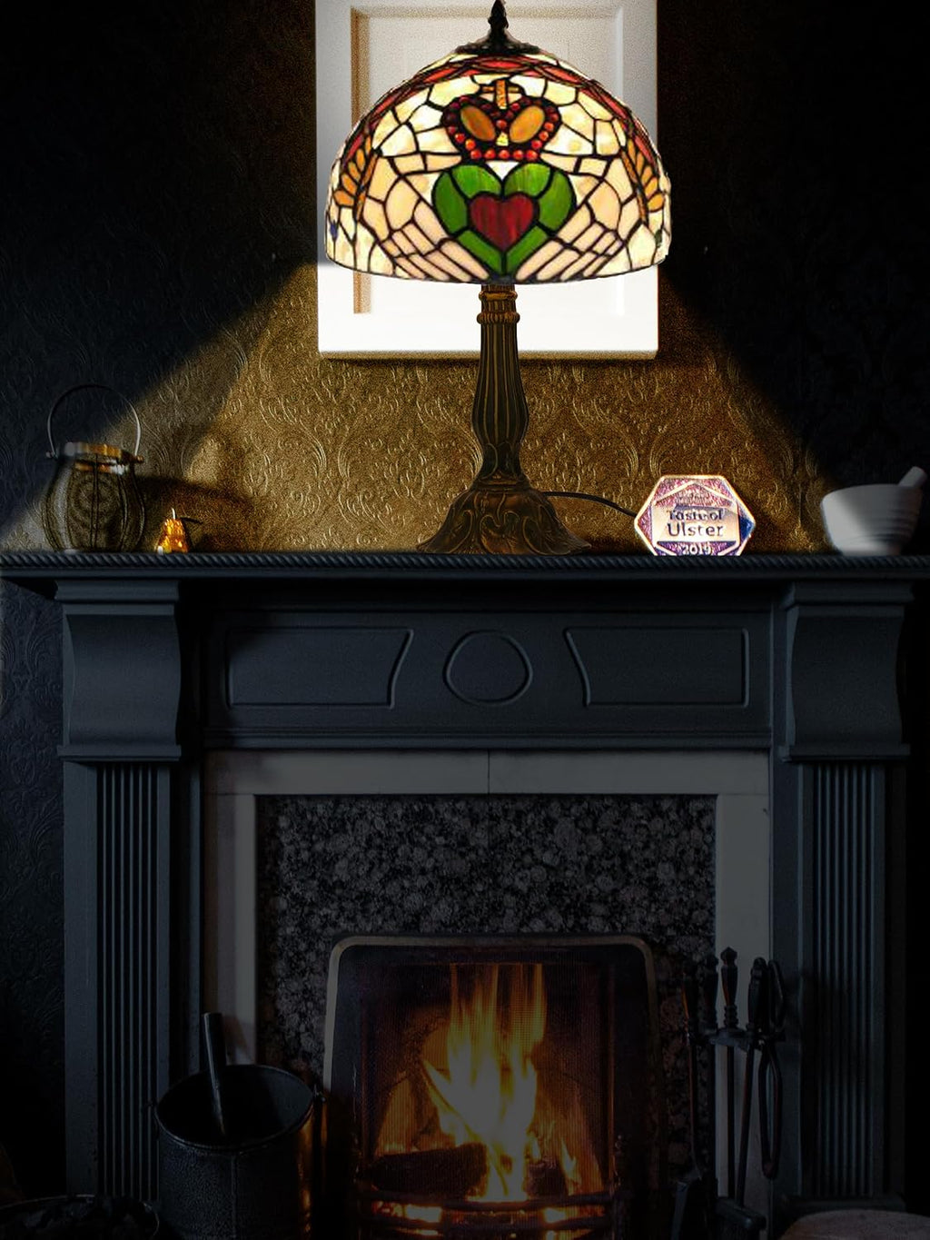 KY&BOSAM Tiffany Table Lamps Irish Gold Crown Celtic Light Stained Glass Art Style Desk Lamp19 Inche Tall 12 Inche Wide Lamp Shade1 Bulb Antique Zinc Base Living Room Bedroom St Patrick's Day Decor