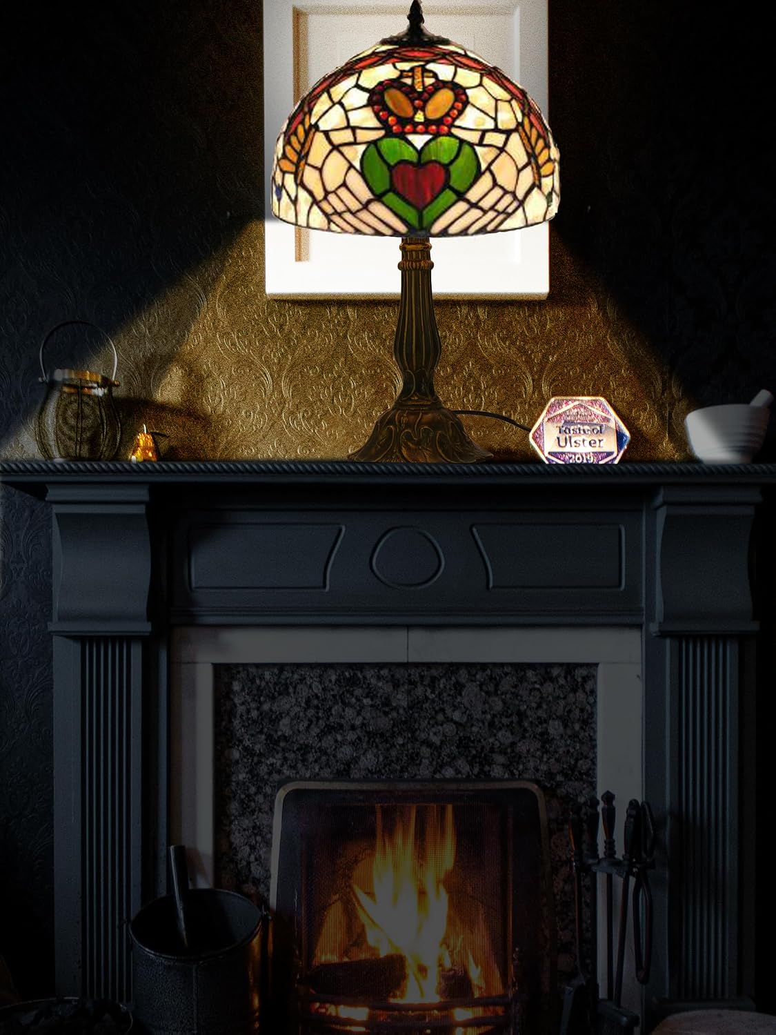 KY&BOSAM Tiffany Table Lamps Irish Gold Crown Celtic Light Stained Glass Art Style Desk Lamp19 Inche Tall 12 Inche Wide Lamp Shade1 Bulb Antique Zinc Base Living Room Bedroom St Patrick's Day Decor