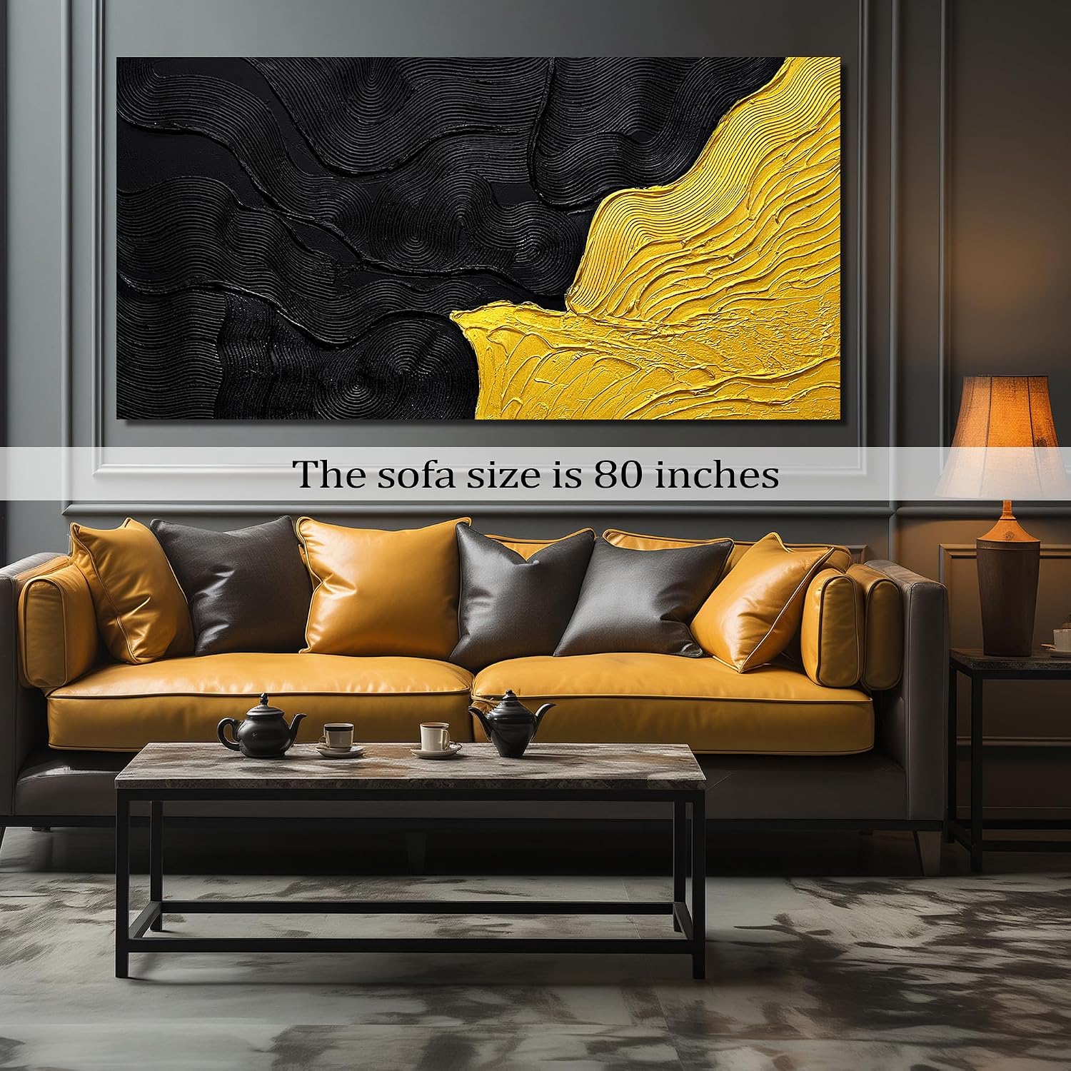Black and Gold Abstract Pictures Wall Decor Office Modern Painting Wall Art for Bedroom Extra Large Wall Art for Living Room Size 36 x 72 Inch