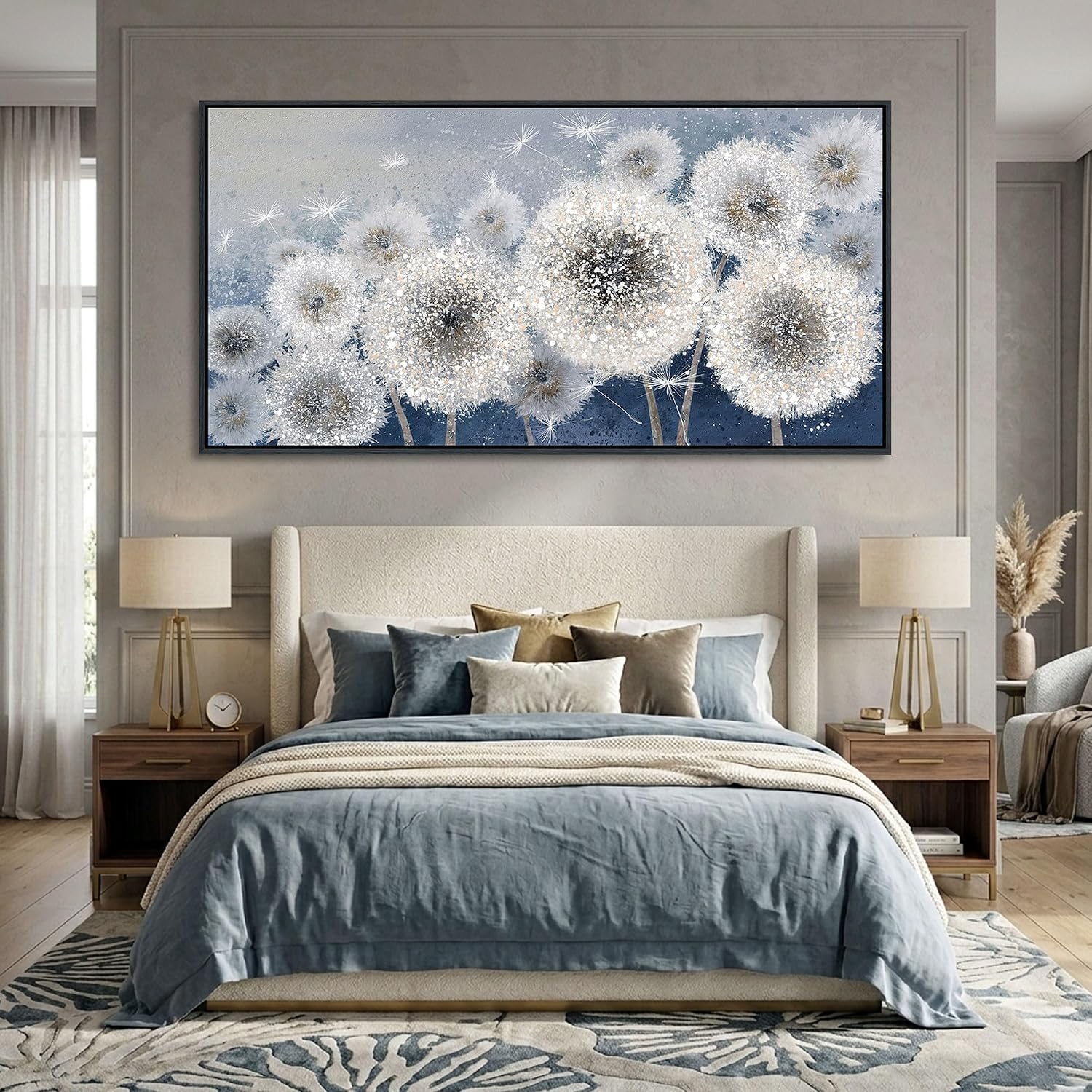 Pogusmavi Dandelion Wall Art Modern Wall Decor Botanical Framed Artwork for Walls Office Artwork Pictures for Bedroom Canvas Painting for Living Room 30x60 Black Framed
