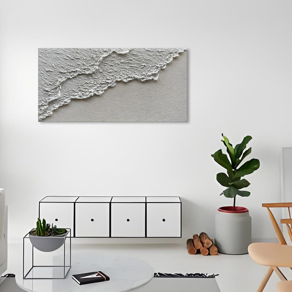 Hand Painted White Art Oil Painting Waves Abstract Canvas Painter House Wall Art Deco 24x48 inches