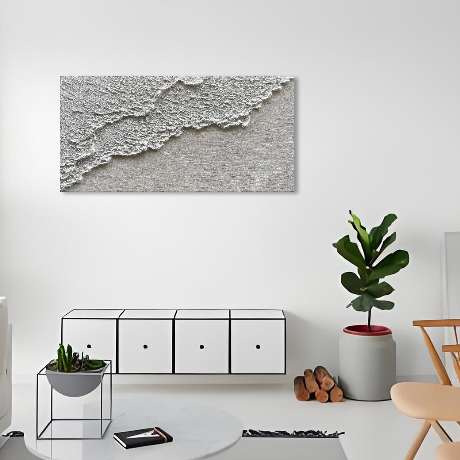 Hand Painted White Art Oil Painting Waves Abstract Canvas Painter House Wall Art Deco 24x48 inches