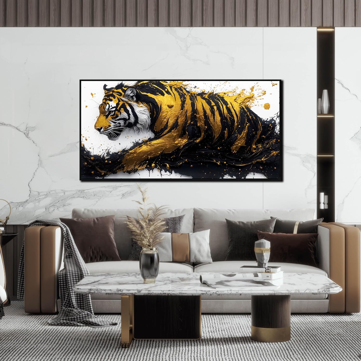 Tiger Painting Wall Art for Living Room - Animal Canvas Wall Art for Office - Black Framed Wall Art for Bedroom Size 24' x 48'