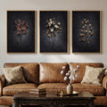 3 Piece Framed Vintage Botanical Wall Art for Living Room, Large Black Retro Floral Canvas Artwork for Walls, Dark Moody Flower Picture Prints Paintings for Kitchen Hallway Wall Decor, 24x36 Inch