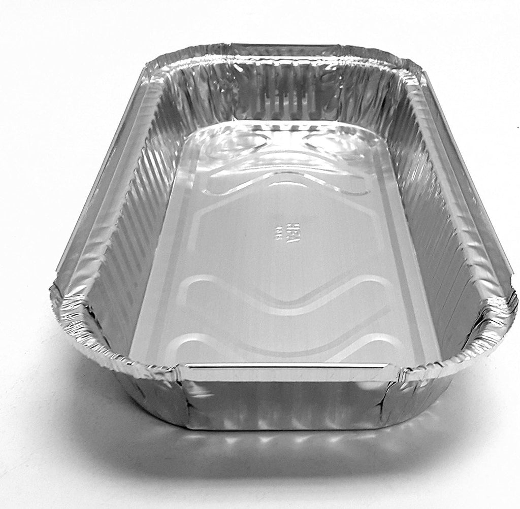 PACTOGO 3 lb. Oblong Aluminum Foil Entrée Take-Out Pan with Board Lid Disposable Containers 12.37' x 6.57' x 1.43' (Pack of 250 Sets)