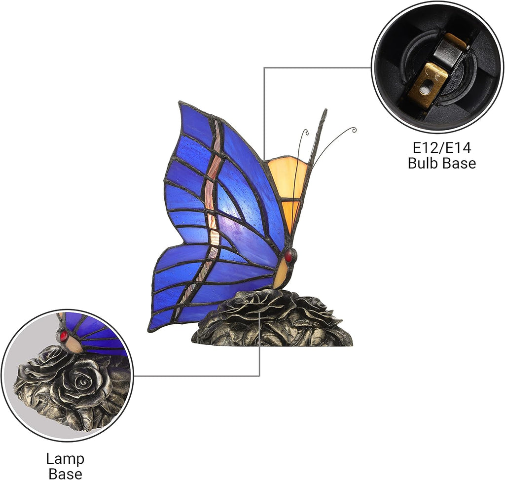 Butterfly Night Lamp Tiffany Style Table lamp Handcrafted Stained Glass Desk Lamp in Dark Blue