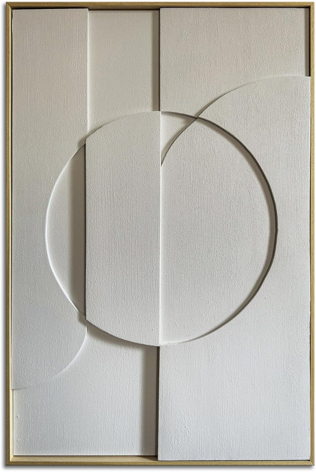 Slyart White Textured Wall Art, Handmade Abstract Plaster Wall Art Framed Artwork, 3D Minimalist White Relief Verical Painting