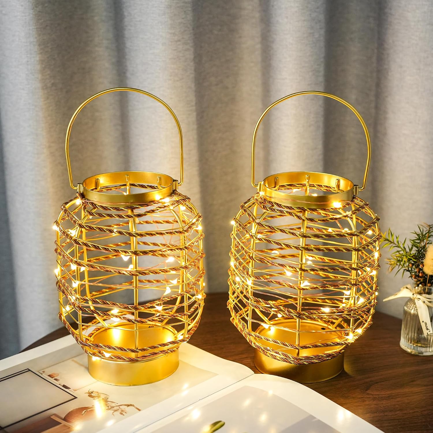 Set of 6 Battery Operated Table Lamp 7.7 'H Metal Cage LED Cordless Lamp with 6-Hour Timer, Vintage Decorative Fairy Lights Lantern for Indoor/Outdoor Bedrooms Weddings Parties Patio Events