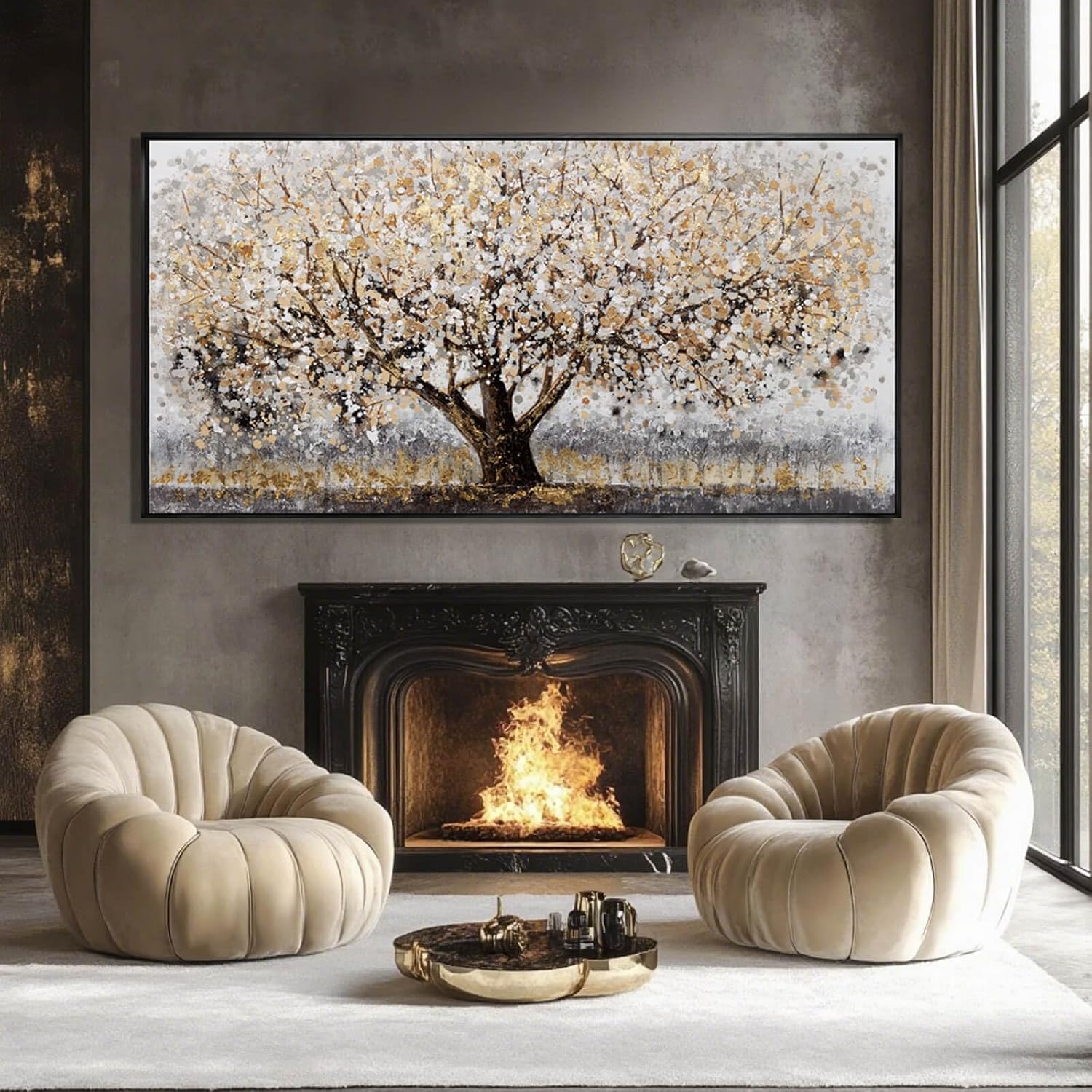 Brown and White Framed Wall Art Floral Wall Prints Botanical Wall Decor Nature Wall Posters 24'x48' Pictures for Bedroom Kitchen Artwork