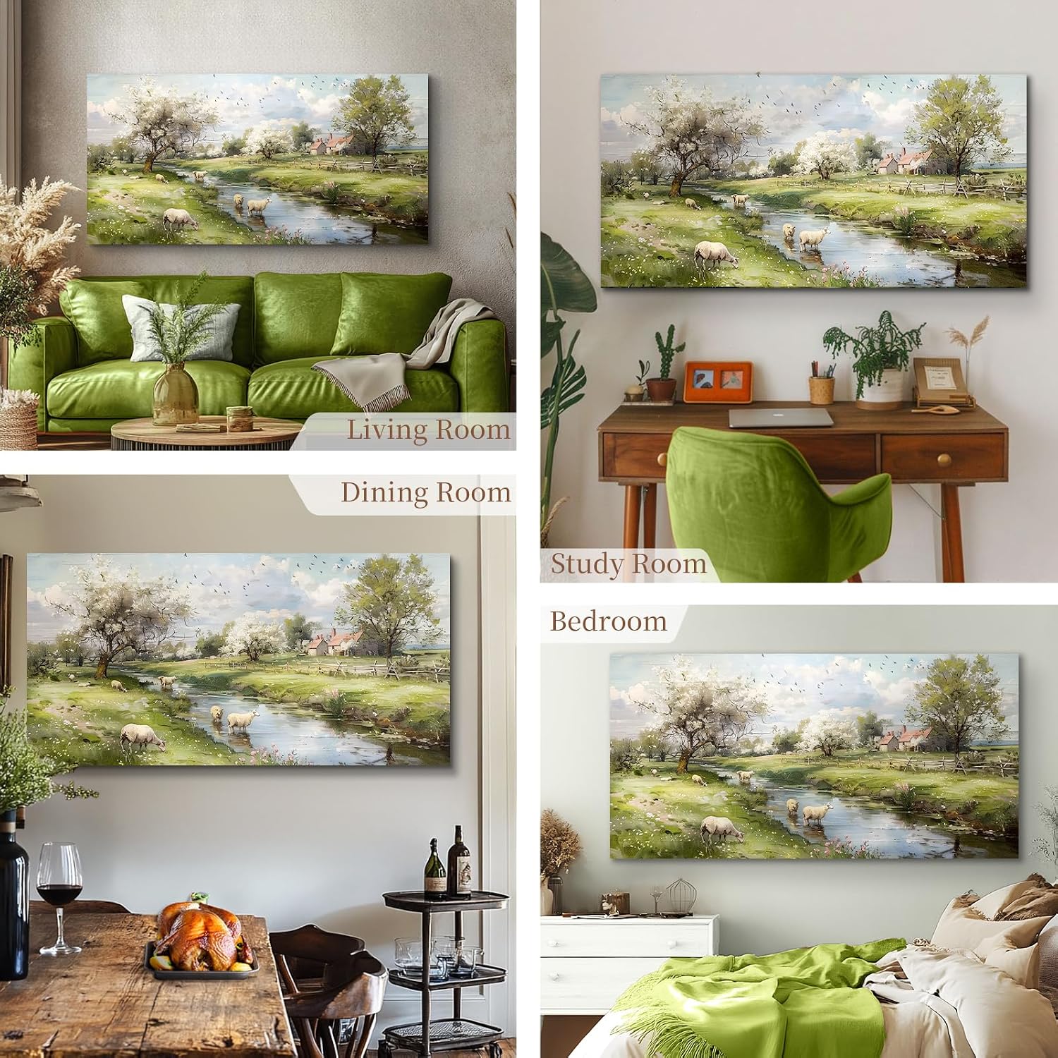 crmotu Landscape Wall Art, Nature Wall Decor, Oversized Wall Art, Riverside Scenic Canvas Art Prints, Modern Farm Aesthetic Paintings Wall Decor Living Room Bedroom Dining Room Farmhouse 29'X57'