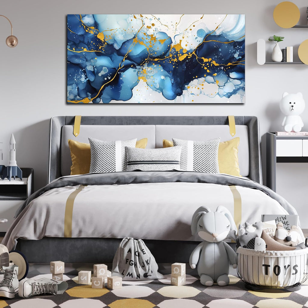 Abstract Canvas Wall Art for Office - Blue Pictures Wall Decor - Large Wall Painting for Living Room Ready to Hang Size 29' x 59'