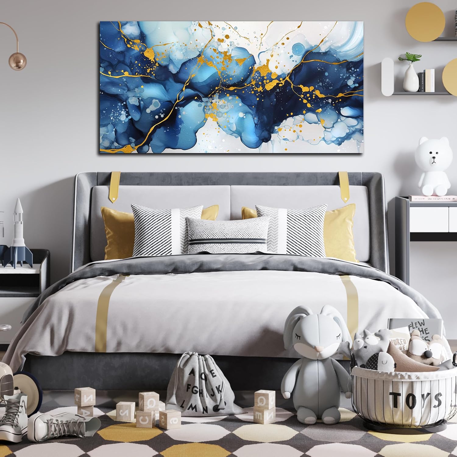 Abstract Canvas Wall Art for Office - Blue Pictures Wall Decor - Large Wall Painting for Living Room Ready to Hang Size 29' x 59'