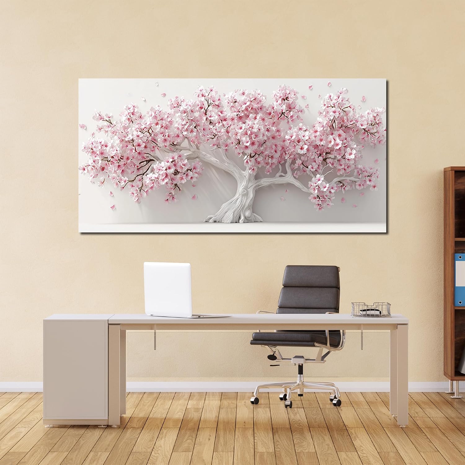 AOZEMI White Wall Art for Living Room Bedroom Home Office Pink Wall Decor Large Tree Pictures Art Flower Artwork Modern Floral Canvas 29'x 59'