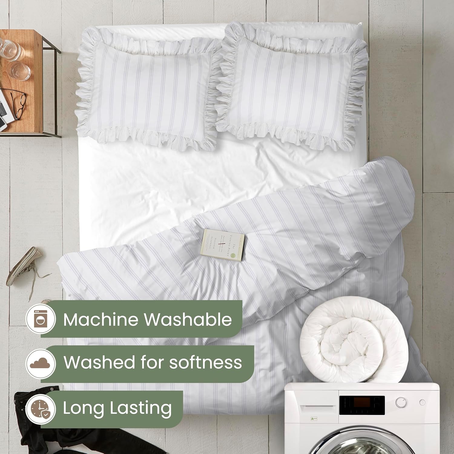 Martex EcoPure Comfort Wash 3-Piece Print Full/Queen Comforter Set – 100% Organic Cotton - All-Season - Breathable & Lightweight – Easy Care - Brooke