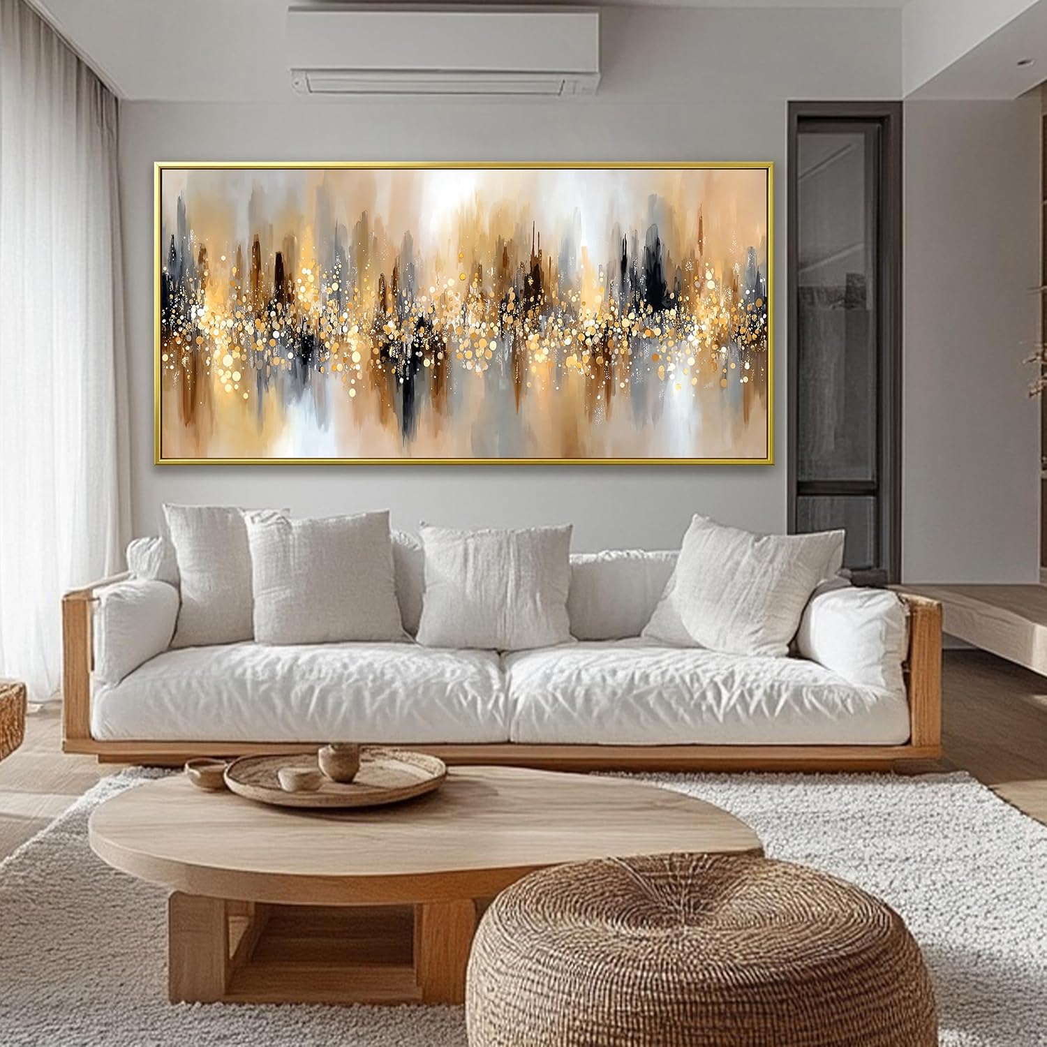 Tsomzxng Large Gold Framed Wall Art For Living Room Abstract Wall Decor Modern Canvas Art Wall Decor 29' X 58' Painting Gold Wall Art For Bedroom Apartment Office Dining Room Home Decoration