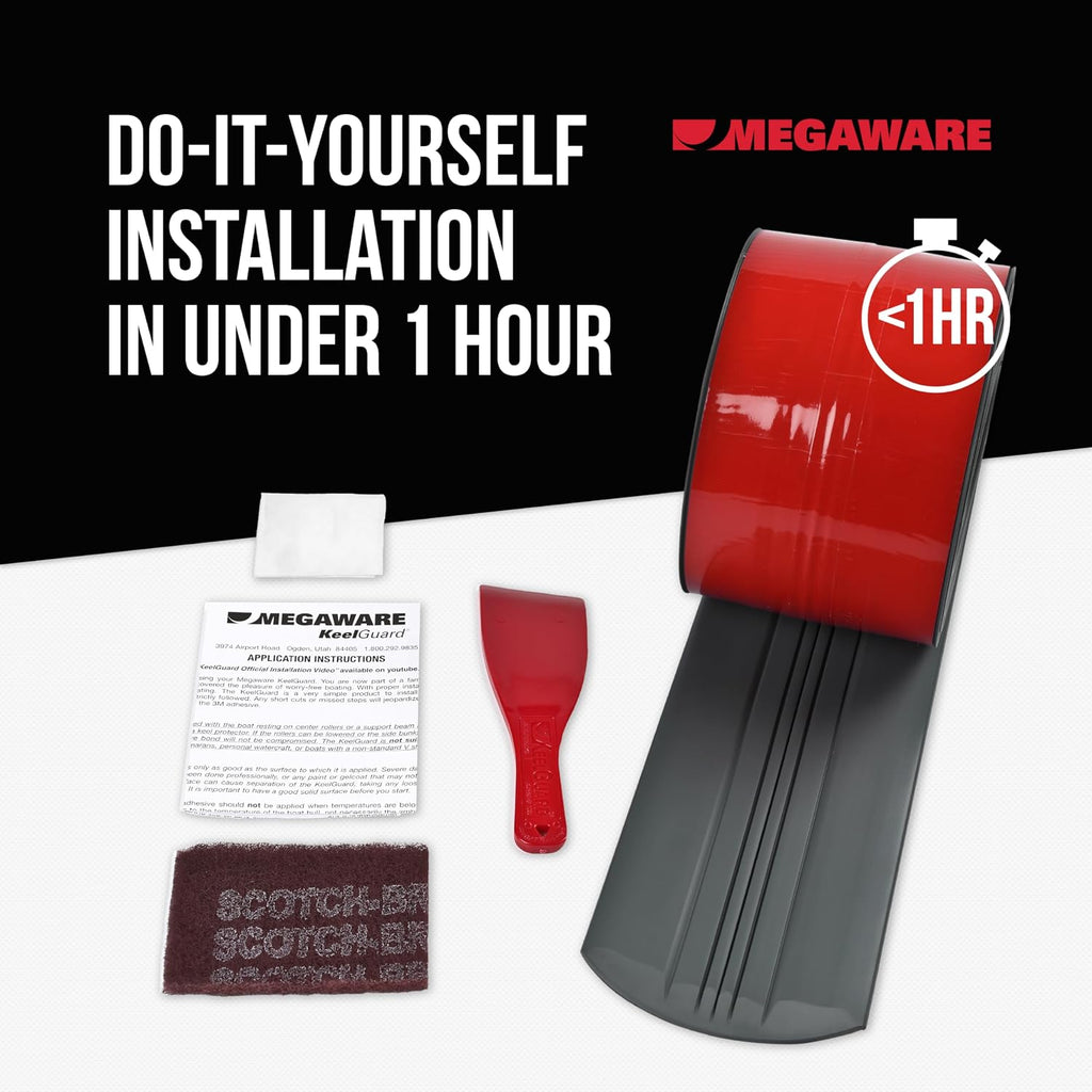 MEGAWARE KEELGUARD USA-Made, Original DIY Keel Guard, 5-Inch Wide, 4-12ft Sizes, 11 Colors, Complete Install Kit with Primer, Hull Protector, for Fiberglass and Some Aluminum Boats, Marine-Grade