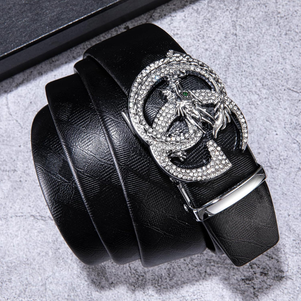 Designer 1 3/8' Genuine Leather Belt Men Business Animal Ratchet Automatic Executive Classic Gift