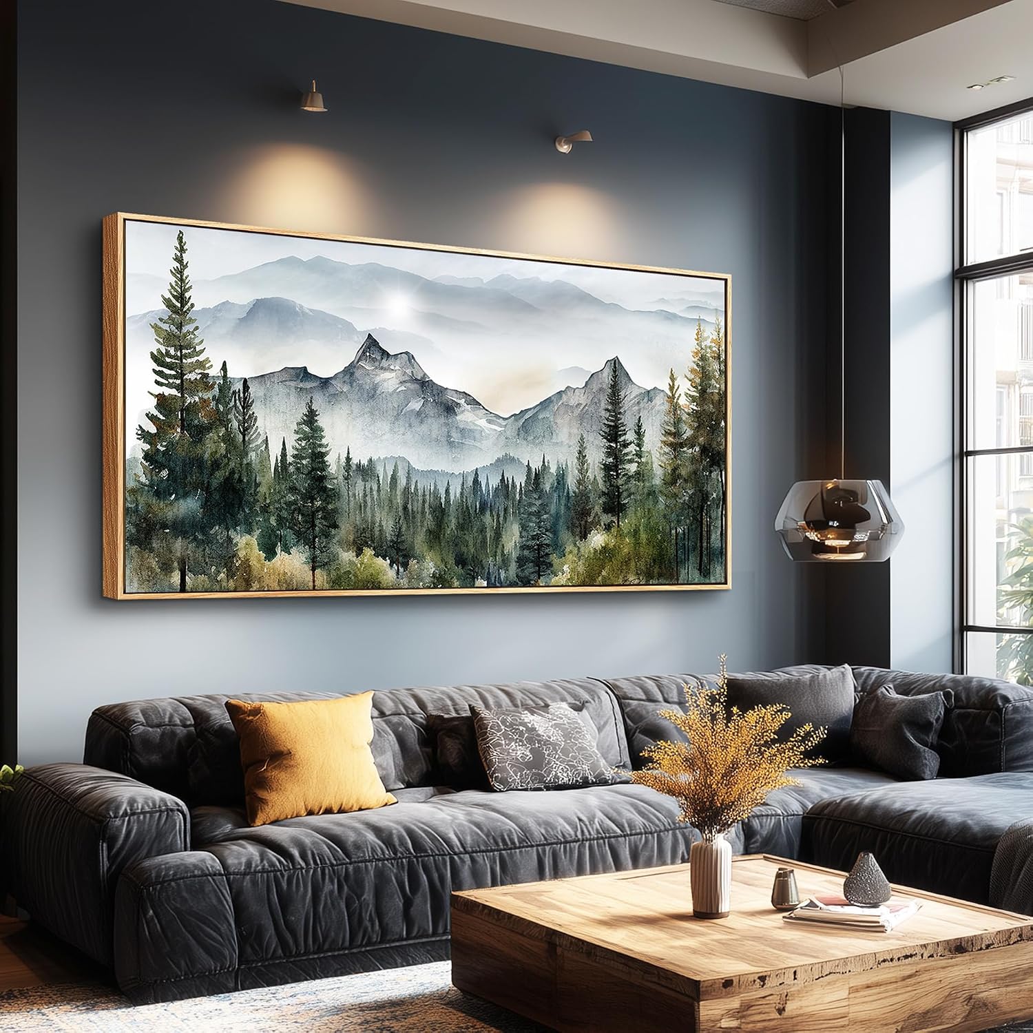MHARTK66 Large Wall Decor For Living Room Wood Framed Wall Art For Office Bedroom Pictures Mountain Forest Landscapes Ink Canvas Prints Painting Artwork Abstract Modern Stretched and Framed Poster