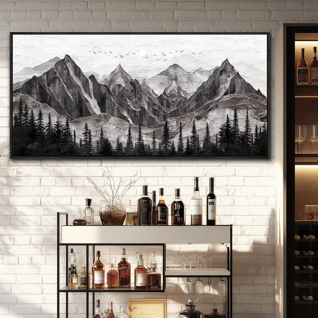 XIGUANGART Large Abstract Mountain Wall Art Farmhouse Canvas Art Print Painting Forest Nature Wall Decor Watercolour Modern Landscape Picture for Living Room Bedroom Office Decorations Framed Artwork