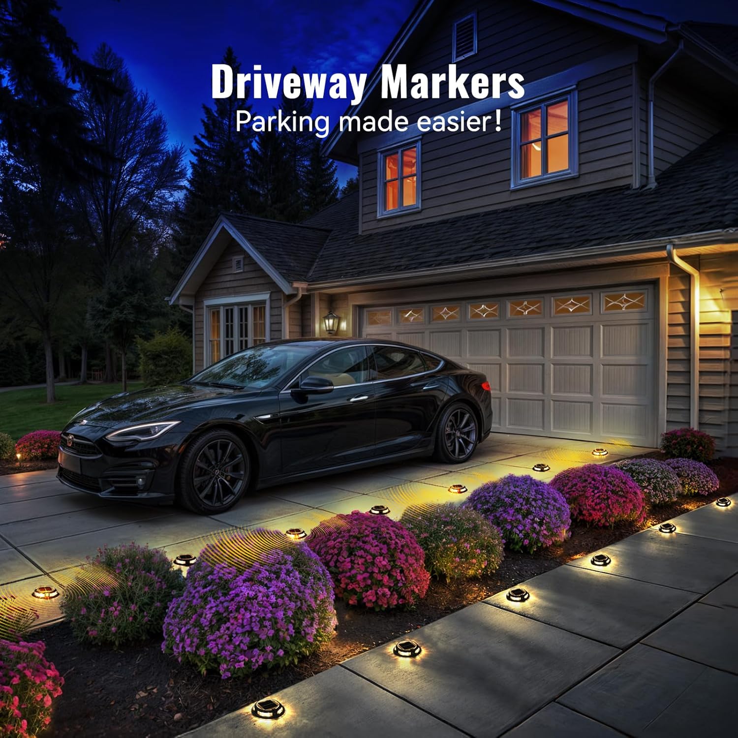 Solar Driveway Lights Outdoor 24 Pack, RGB Colors Solar Deck Dock Lights Outdoor Waterproof IP68, 3 Dynamic Light Modes Driveway Marker for Warning Stair, Boat Dock, Step, Walkway, Patio Decor