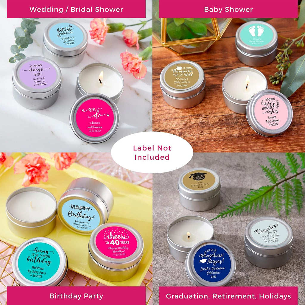 Kate Aspen Travel Size Vanilla Scented Candle Tins with Lids - Set of 96 Mini Candles Bulk - Wedding Favors for Guests, Bridal Shower Gifts, Party Favors Adults, Bridesmaids Gifts