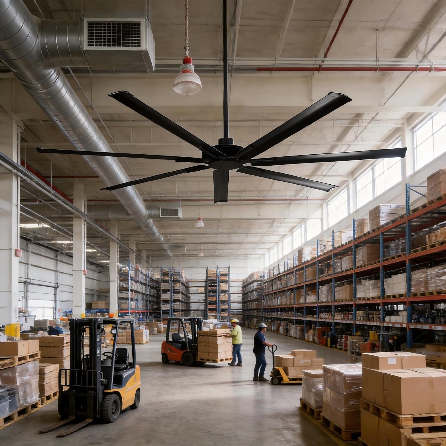 120 Inch Ceiling Fans Industrial Large Big Commercial Shop Fan with Remote Control, 6-Speed Reversible Outdoor Ceiling Fans for Patios Garage Warehouse Barn, 7 Aluminum Blade DC Motor High CFM, Black