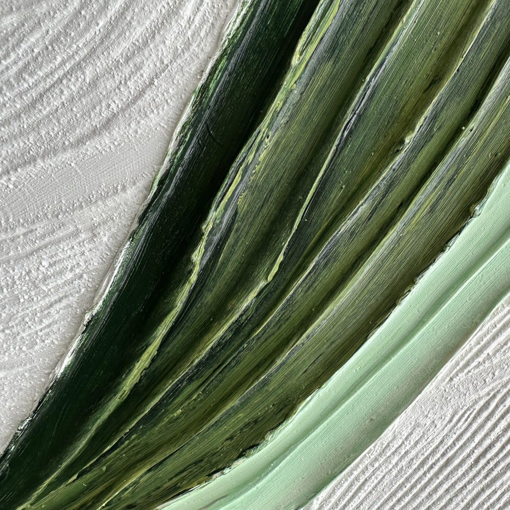 Slyart Large Nordic Green and White Abstract Vertical Wall Art Green 3D Texture Painting Green White Painting Modern Living Room Oil Paintings Minimalist Art