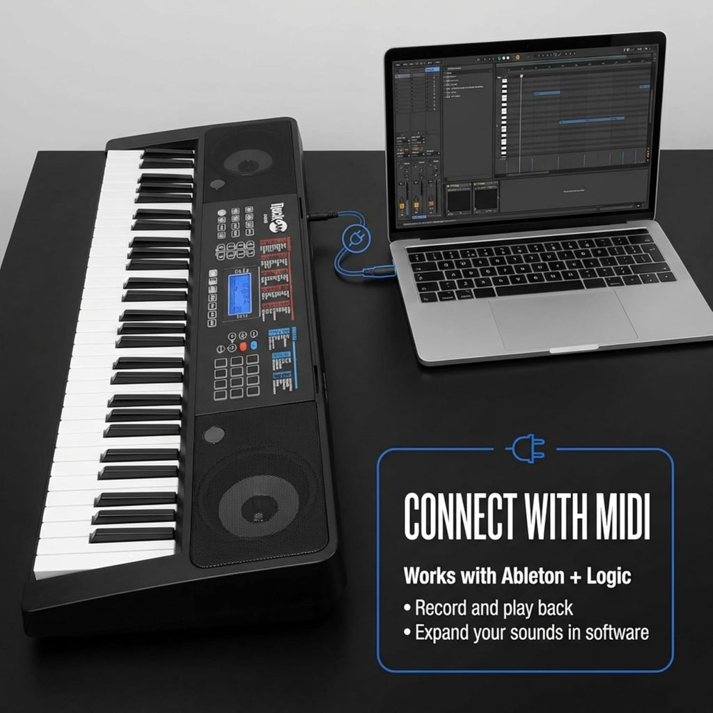 RockJam RJ761 61 Key Keyboard Piano with Keyboard Bench, Digital Piano Stool, Sustain Pedal, Headphones & Lessons