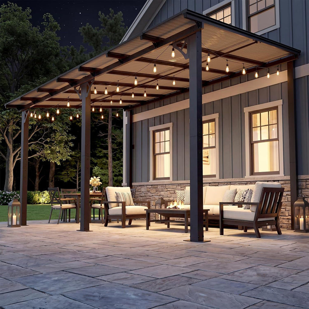 Aoxun 14' x 10' Gazebo for Patio, Lean to Gazebo Pergola with Sloped Roof, Large Wall-Mounted Heavy Duty Awnings, for Backyard, Deck, Patio