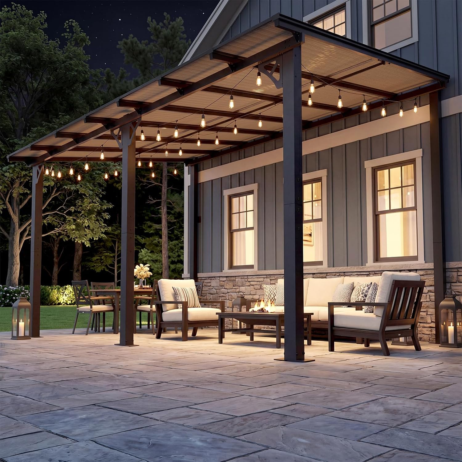 Aoxun 14' x 10' Gazebo for Patio, Lean to Gazebo Pergola with Sloped Roof, Large Wall-Mounted Heavy Duty Awnings, for Backyard, Deck, Patio